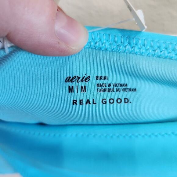 Aerie Real Good Scoopneck Ruched Banded Trim Full Coverage Bottom 2-Piece Bikini - Picture 6 of 12